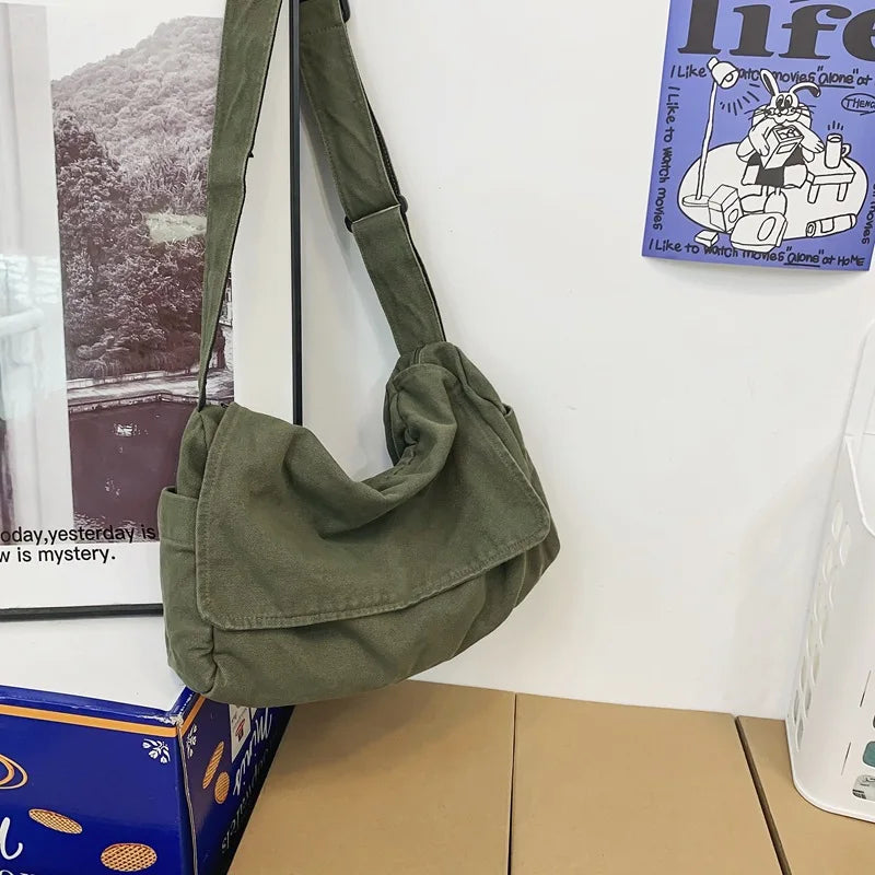 Female Canvas Hobo Shoulder Bag Y2K Student Leisure Medium Size