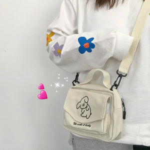 Female Canvas Messenger Bag Envelope Shoulder Crossbody Sweet Cartoon Student Ba