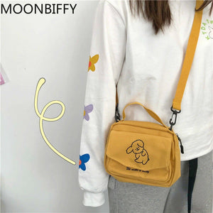 Female Canvas Messenger Bag Envelope Shoulder Crossbody Sweet Cartoon Student Ba