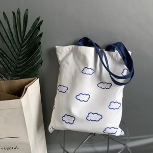 Clouds Printing Tote Bags Casual Eco Cotton Cloth Shoulder Shopper Bag for Girls