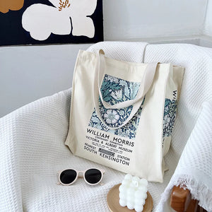 Vintage Flower Garden Print Canvas Shoulder Bag for Women
