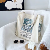 Vintage Flower Garden Print Canvas Shoulder Bag for Women