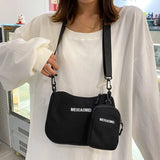 Women's Canvas Shoulder Bags with Mini Purse Pendant, Crossbody Bags 2pcs Set