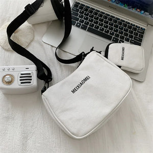 Women's Canvas Shoulder Bags with Mini Purse Pendant