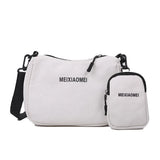 Female Canvas Solid Shoulder Bags with Mini Purse Pendant 2pcs Composite
