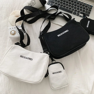 Women's Canvas Shoulder Bags with Mini Purse Pendant Set