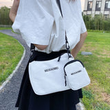Women's Canvas Shoulder Bags with Mini Purse Pendant, Crossbody Bags 2pcs Set