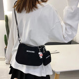 Women's Canvas Shoulder Bags with Mini Purse Pendant - 2pcs Set