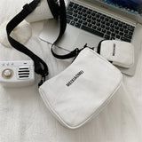 Women's Canvas Shoulder Bags with Mini Purse Pendant
