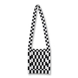 Retro Crochet Plaid Side Sling Shoulder Bag Y2K Soft Knitted Flap Crossbody