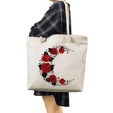 Floral Note Print Women Beach Bag Red Rose Tote Bag
