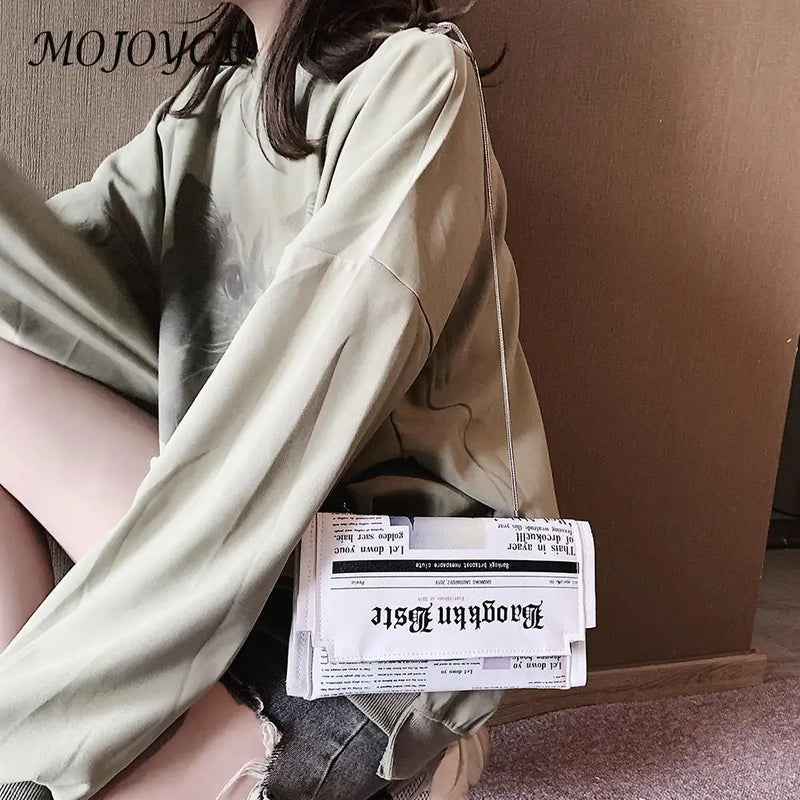 Female Casual Leather Shoulder Messenger Bag Women Newspaper Print Crossbody Bag