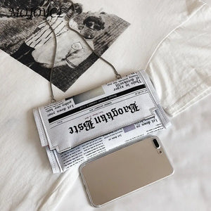 Female Casual Leather Shoulder Messenger Bag Women Newspaper Print Crossbody Bag