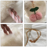 Women's Plush Faux Fur Cherry Pendant Handbag Chain Mini Top-handle Bag
