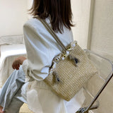 Women's Casual Straw Handbag Large Capacity Portable Shoulder Bag