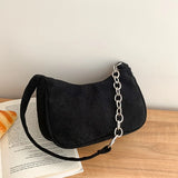 Corduroy Shoulder Bag Chain Handbag Tote Brown/Black/White