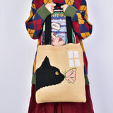 Women's Cat Pattern Woolen Tote Bag
