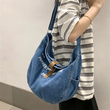 Women's Denim Fabric Hobo Shoulder Bag Slouchy Jeans Soft Medium Size