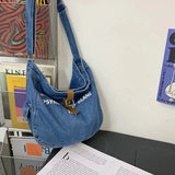 Women's Denim Fabric Hobo Shoulder Bag Slouchy Jeans Soft Medium Size