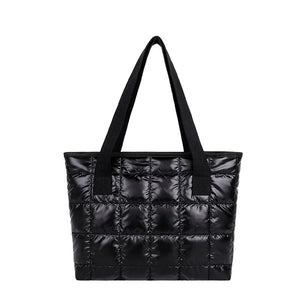 Large Silver Shoulder Bag for Women's Winter Tote with Zipper