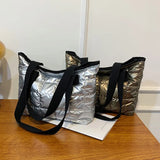Large Silver Shoulder Bag for Women's Winter Tote with Zipper