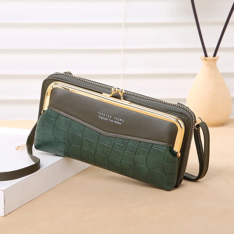 Embossed Crocodile Pattern Messenger Bag Large Capacity Women Wallet