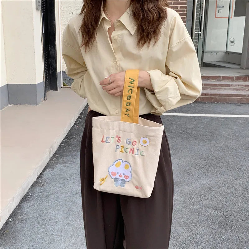 Female Embroidery Lunch Bento Bag Ladies Clutch Purse Handbags