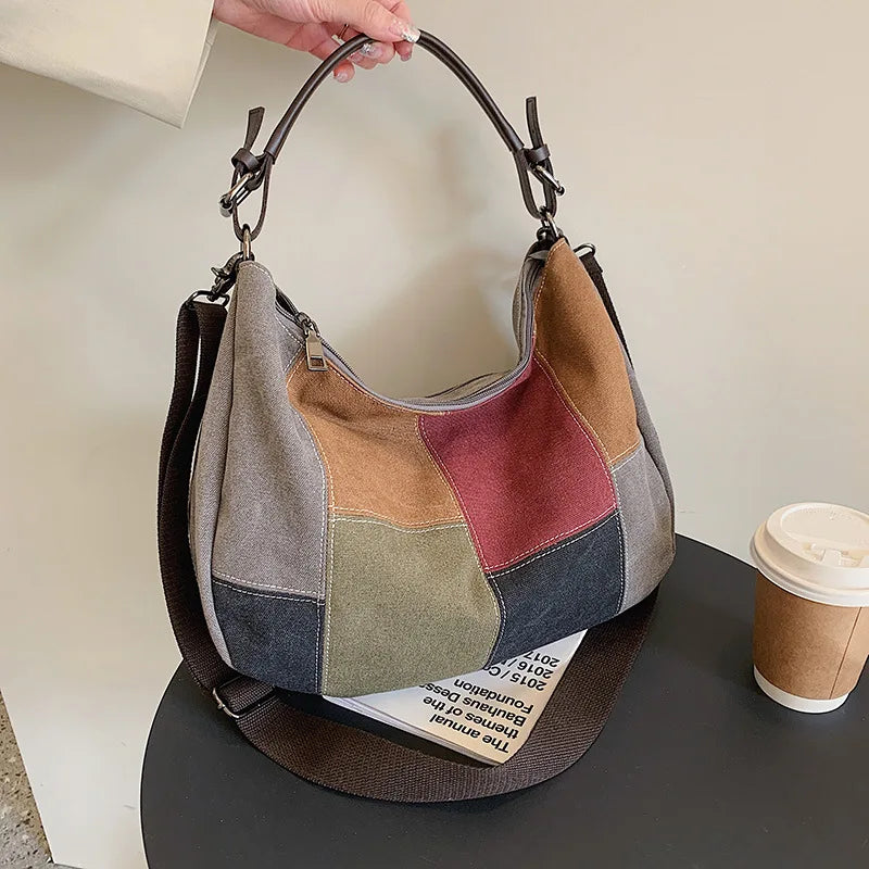 Women's Slouchy Shoulder Bag Soft Cotton Fabric