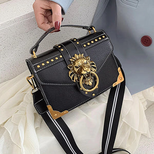 Women's Lion Head Crossbody Bag Metal Shoulder Purse Mini Square Messenger