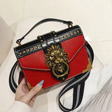 Women's Lion Head Crossbody Bag Metal Shoulder Purse Mini Square Messenger