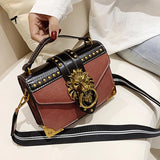 Women's Lion Head Crossbody Bag Metal Shoulder Purse Mini Square Messenger