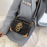 Women's Lion Head Crossbody Bag Metal Shoulder Purse Mini Square Messenger
