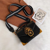 Metal Lion Head Shoulder Purse Mini Square Messenger Bag