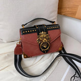 Metal Lion Head Shoulder Purse Mini Square Messenger Bag