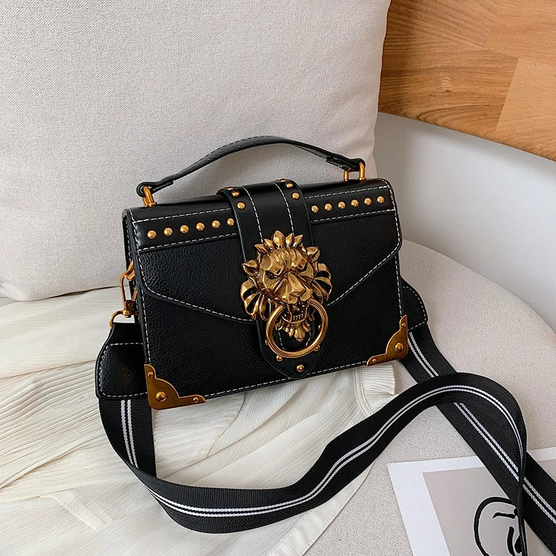 Metal Lion Head Shoulder Purse Mini Square Messenger Bag