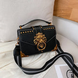 Metal Lion Head Shoulder Purse Mini Square Messenger Bag