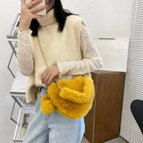 Female Fluffy 3D Love Heart Tote Bag Winter Fluffy Faux Fur Handbags