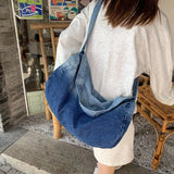 Female Gradient Denim Hobo Shoulder Bag Y2K Grunge Casual Street Sling Bag