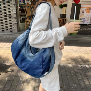 Female Gradient Denim Hobo Shoulder Bag Y2K Grunge Casual Street Sling Bag
