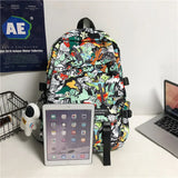 Graffiti Print Backpack Harajuku School Bag Nylon Laptop Book Student