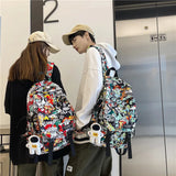 Graffiti Print Backpack Harajuku School Bag Nylon Laptop Book Student