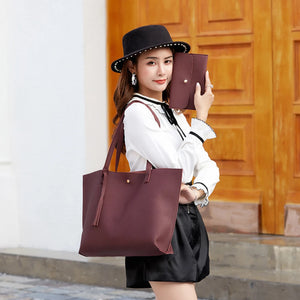 Women's PU Leather Tassel Tote Bag Solid Color Graceful Beauty Grace