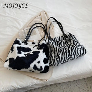 Female Handbag Soft Warm Winter Ladies Cow Pattern Handbags