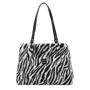 Female Handbag Soft Warm Winter Ladies Cow Pattern Handbags