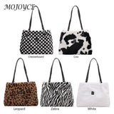 Female Handbag Soft Warm Winter Ladies Cow Pattern Handbags