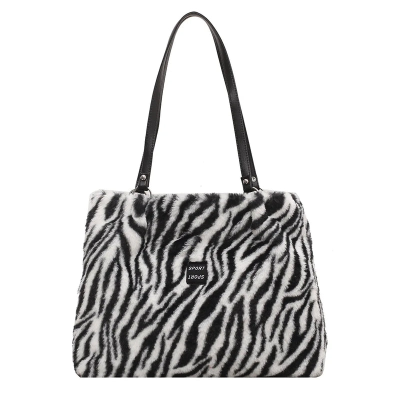 Female Handbag Soft Warm Winter Ladies Cow Pattern Handbags