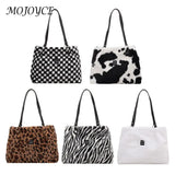 Female Handbag Soft Warm Winter Ladies Cow Pattern Handbags
