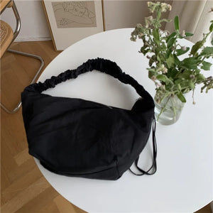 Women's Nylon Shoulder Bag Pleated Handbag with Zipper