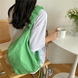 Women's Nylon Shoulder Bag Pleated Handbag with Zipper