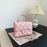 Embroidered Rhombus PU Leather Chain Messenger Bag